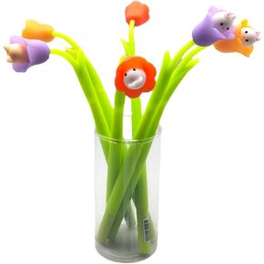 Funny live Flower Pens, Creative Gel Ink Silicone Flower Pen Bulk, 0.5 mm Writing Pen for School Office Home, Teacher Student Women, Party Decor Supplies, 6 Pcs/Set (Bellflowers and Animals) in Kuwait