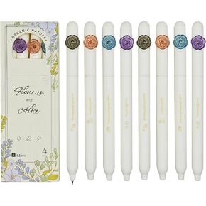 Maydahui 8 Pcs Pretty Flower Pens Twistable Gel Pens Elegant Classic Beautiful Floral Rollerball Pens Black Ink For Girls Women Home School Office Birthday Party Favor
