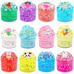 12 Pack Slime kit with 8 Clear Slime & 4 Butter Slime, Super Soft Non-Sticky, Jelly Cube Crunchy Crystal Slime for Birthday Party Favor, Colorful Stress-Reducing Sensory Toys for Girls and Boys