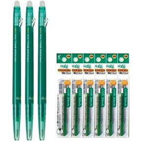 Pilot FriXion Ball Slim 038 Retractable Erasable Gel Ink Pen, Extra Fine Point 0.38mm, Green Ink, 3 Pens & 6 Refills Value Set