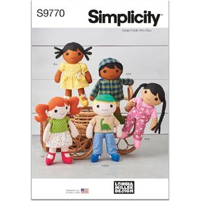 Simplicity 14.5" Clothes Sewing Pattern Packet by Longia Miller, Code S9770, for 14.5 Inch Dolls, Multicolor