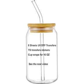 8 أوراق يمكن فركها على النقل من أجل DIY Crafts UV DTF Cup Wrap for 16 Oz Glass Cups ملصقات مقاومة للماء