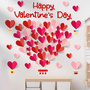 75PCS Valentine's Day Bulletin Board Classroom Decoration 3D Heart Hot Air Balloons Cutouts Happy Valentine's Day Love Heart Paper-cuts for Valentine Party Nursery Elementary Classroom Decor