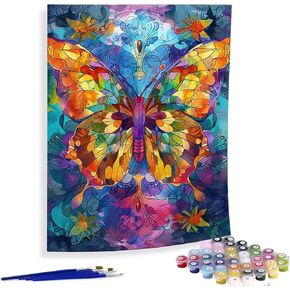 Diymood Paint by Numbers for Adults Butterfly, DIY Oil Painting Colour Acrylic Paint by Number Kits for Kids Adults Beginner for Home Wall Decor 16x20 inch