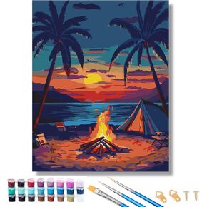 GUMONE Paint by Numbers Kit for Adults,Sunset Beach Paint by Numbers Kit for Adults, DIY Paint by Numbers Kit with Brushes and Acrylic Paints,16x20 Inch Canvas for Home Wall Decor
