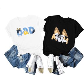 Dog Mom Shirt Women Mom and Dad Shirts Couple Set Outfit T-Shirt Casual Letter Graphic Top Tees