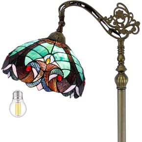 WERFACTORY Tiffany Floor Lamp Green Liaison Stained Glass Arched Lamp 12X18X64 Inches Gooseneck Adjustable Corner Standing Reading Light Decor Bedroom Living Room S160G Series