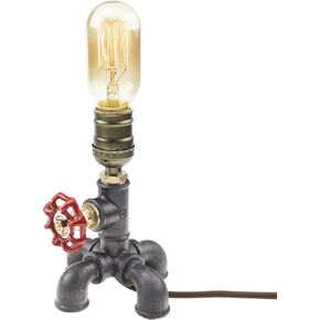 Loft Style Lamp with Dimmer, Dimmable Steampunk Industrial Vintage Antique Light, Wood Base with Iron Piping Desk Lamp, Y-Nut “Zhang Fei" Retro Desk Lamp LL-021
