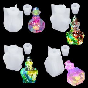 4Pcs Shaker Bottle Silicone Molds Quicksand Bottle Container and Stopper UV Resin Molds Mini Bottle Epoxy Resin Casting Mold for DIY Jewelry Crystal Keychain Pendant