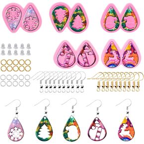 105Pcs Earring Resin Molds Kit, 5pcs Christmas Theme Silicone Molds for Resin Jewelry Epoxy Casting Molds with Earring Hooks for DIY Unique Earrings, Earring Jewellery Craft Resin Casting Molds