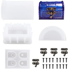 FineInno Resin Box Mold,Treasure Chest Silicone Mold with Lock,Trinket Storage Case Casting Mold DIY Epoxy Ring Earrings Necklace Jewelry Holder