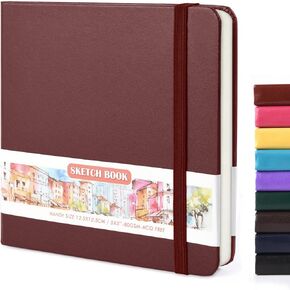 Handy Size 5 x 5 inches Sketch Book, 100 Sheets 80GSM Acid Free Artistic Drawing Painting Writing Paper, Hardcover Cloth Cover Art Sketchbook,Journal Notebook.Mushroom
