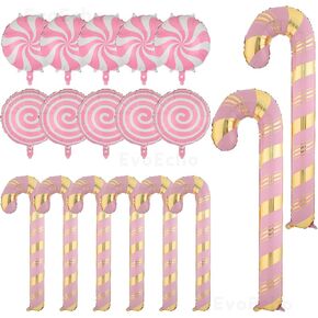 59 Inch Pink Gold Candy Cane Swirl Balloons 18 Pcs Sweet Lollipop Cane Balloon Christmas Foil Mylar Balloons Xmas Christmas Party Birthday Decorations