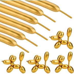 50 Pcs 260 Balloons Long Balloons Metallic Gold Balloons Latex Modeling Twisting Balloons for Birthday Wedding Engagement Anniversary Christmas Festival Party Decoration