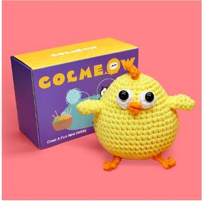 Colmeow Beginners Crochet Kit, Crochet Starter Complete DIY Kit with 40%+ Yarn, Step-by-Step Video Tutorials-Tiny Yellow Chick Animal Crochet Kit for Adults Kids Beginners