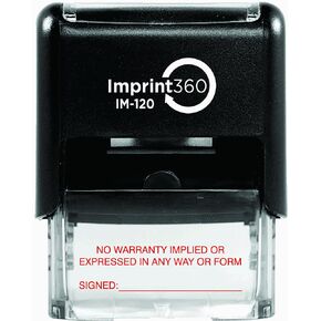 AS-IMP1059 - NO Warranty Implied OR Expressed in Any Way OR Form W/Signature Line, Red Ink, 9/16" x 1-1/2" Impression Size, Laser Engraved for Clean, Precise Imprints