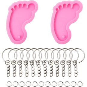 Honbay 2PCS Silicone Foot Shape Molds 3D Feet Keychain Resin Molds with 12PCS Key Rings for DIY Key Backpack Purse Decoration or Luggage Tag