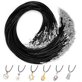 100PCS Black Necklace Cord - MAQIHAN Black Waxed Necklace Cord Leather Cord Chain Necklace String Bracelet with Lobster Claw Clasp for Necklaces,Jewelry Making Bracelets &Beading Supplies 18 Inches