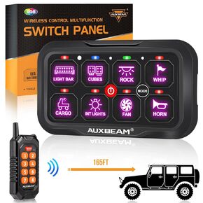 Auxbeam 8 Gang Switch Panel RC-800 RGB Wireless Remote Control Range Up to 165FT Switch Pod Toggle Momentary Pulsed with Backlit Off and Auto Dimmable for Camper Offroad Waterproof 2 Years Warranty