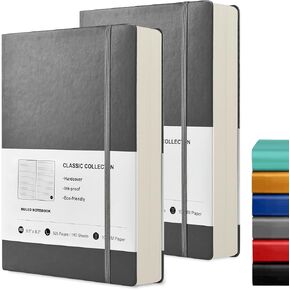 Coopay 2 Pack A5 Notebooks Journal 640 Pages Ruled Composition Notebooks Classic Hardcover Lined Journals for Office Home School Business Writing Notes, 8.3" x 5.5", 100GSM Thick Paper (Gray, A5)