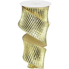 Pleated Metallic Woven Wired Ribbon for Bows, Wreaths, Crafts and Decorations (Gold, 2.5" x 10 Yards)