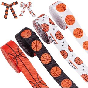 PH PandaHall 7/8 Inch Basketball Ribbons, 4 Styles Grosgrain Ribbon Sports Ball Ribbon Polyester Ball Crafts Ribbon Sports Hair Ribbon for Gift Wrapping, Crafting, Sewing, Party Decor, 20 Yards