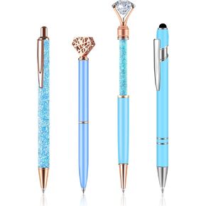 amassan 12Pcs Slim Ballpoint Cute Pens Set Metal Fancy Liquid Sand Glitter Crystal Big Diamond Crown Pretty Pens Girly Black Ink for Home Wedding School Office (Purple)
