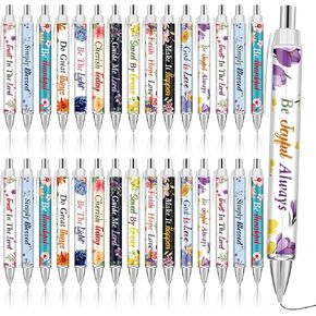 Jutom 30 Pcs Bible Verse Ballpoint Pens Christian Flower Pens Inspirational Quotes Pens Retractable Black Ink Pens for Women Men Colleague Coworker Writing Gifts