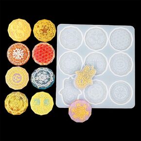 7 Chakra Stones Resin Molds Mandala Keychain Epoxy Molds Palm Flower of Life Pendant Silicone Molds for Resin Casting DIY Crafts Jewelry Crystal Making Wall Hanger Ornament Home Decor
