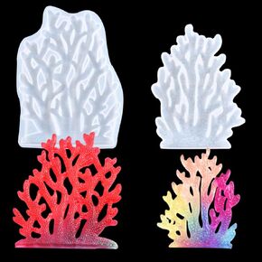 FineInno 2Pcs Coral Reef Resin Molds,Seaweed Epoxy Resin Casting Mold,Ocean Silicone Mold for Cake Baking Candy Clay Fondant Clay Decoration