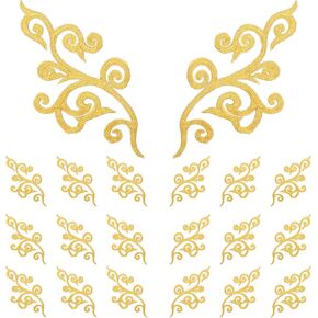 10 Pairs Gold Applique Metallic Leaves Embroidered Iron on Patches 7.1×3.6" Gold Embroidery Applique for Wedding Dress Clothes DIY Sewing Crafts (Gold)