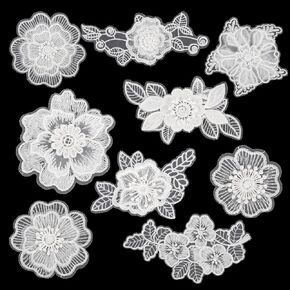 16pcs 3D White Flower Applique Embroidery Lace Applique Floral Applique Sew Iron on Patch DIY Wedding Dress Organza Patches Flowers Applique for Women's Dress Jeans Sweater Hats