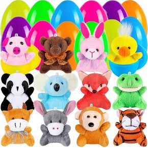 Sofier Plastic Easter Eggs with Animal Toys 12pcs Filled Easter Eggs 3.4" Easter Basket Stuffers Easter Egg Fillers Kids Classroom Gift Exchange Party Favors