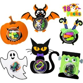 108Pcs Halloween Party Favors for Kids,18 Pack Halloween Candy Holder Cards with Bubble Domes Shaker,Halloween Treats Goodie Bag Fillers Basket Stuffers Trick or Treat Classroom Prizes Crafts Gift