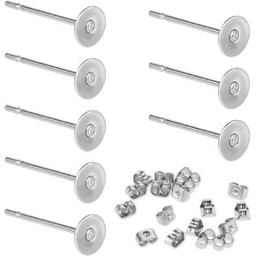 400 PCS Earring Posts Stainless Steel, Hypoallergenic Flat Pad Earring Studs, Blank Earring Pin Studs with Butterfly Earring Backs for Jewelry Making Findings, DIY Studs Making, Sliver 4mm