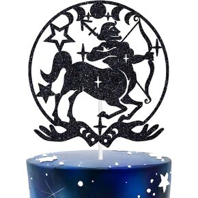 Sagittarius Cake Topper, Happy Birthday Sagittarius/Sagittarius Season, Big Sagittarius Energy, 12 Zodiac Constellation Theme Birthday Party Decoration Supplies, Black Glitter
