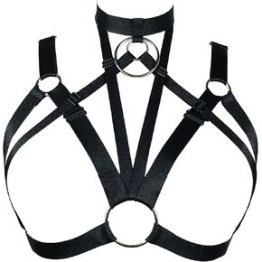 Harness Cage Bra Elastic Womens Black Strappy Cupless Breast Bra Harness (Black-Y147)