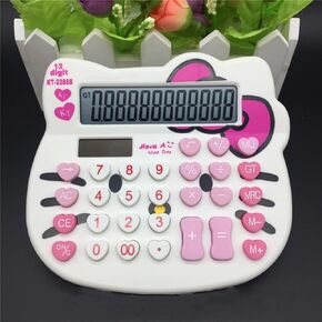 Hello Kitty Calculator, Xinyu Lighting Creative and Cute Solar Calculator, 12-Digit LCD Display, Suitable for Adults and Children, Solar and Battery Powered (Pink Jewel Model)