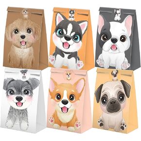 XGELUL 24 Pcs Puppy Party Favors Candy Bags with Stickers - Dog Goodie Gift Treat Bags - Puppy Themed Birthday Party Supplies