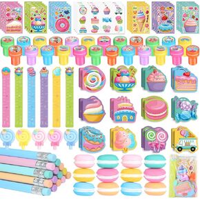 BenLouis 192Pcs Candyland Party Favors Ice Cream Donut Mini Notebook Stampers School Stationery Bulk for Kids Lollipop Sweet Treats Birthday Goodie Bags Pinata Filler Classroom Prizes Supplies