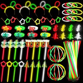 Lewtemi 426 Pcs Christmas Glow Sticks with Accessories Party Favor Red Green Yellow White Christmas Sticks Bulk Star Snowman Glasses Bracelets Necklaces Party Supplies for Xmas Holiday