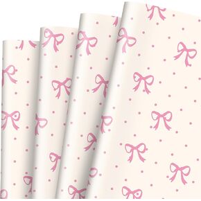 JarThenaAMCS 8 Sheets Pink Bow Wrapping Paper -Not Roll- Ivory Wrap Paper Folded Flat Craft Paper for Coquette Birthday Baby Shower Party Supplies, 19.7 x 27.6 Inch