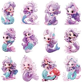 CSHYYDS Arts and Crafts for Kids Ages 4,5,6,7,8,9,10,10-12,Diamond Art Kits for Kids,Kids Diamond Painting Kits,12PCS Mermaid Gem Art Kits Stickers Gifts for Grils Boys Birthday