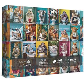 Funny Animal Puzzles 1000 Piece Puzzle for Adults, Pooping Animal Puzzle Jigsaw Puzzles Colorful Puzzle, Lion Elephant Panda Animal Kingdom Puzzle