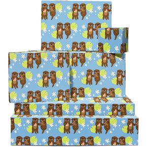 CENTRAL 23 Otter Wrapping Paper - 6 Sheets Of Birthday Gift Wrap - Otters Holding Hands - Animal - Floral Wrapping Paper - Comes With Stickers - Recyclable