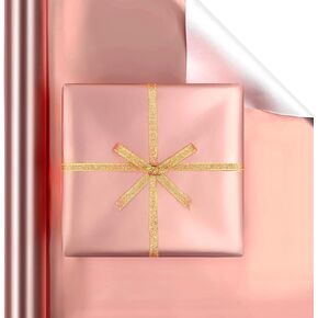 Matte Metallic Foil Gift Wrapping Paper Roll,17 Inch x 32.8 Feet Matte Gold Birthday Wrapping Paper Solid Color Craft Paper for Mother Wedding Christmas Party Man Women Gift Decoration (Rose Gold)