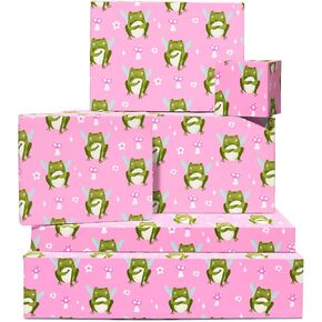 CENTRAL 23 Pink Wrapping Paper - 6 Sheets Of Aesthetic Gift Wrap - Fairy Frog, Mushroom, Flower - Trendy Birthday Wrapping Paper For Girls Teenagers Women - Comes With Stickers