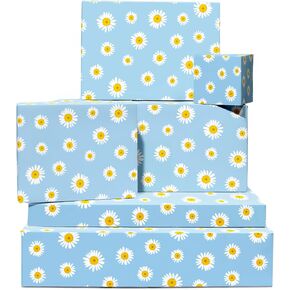 CENTRAL 23 - Flower Wrapping Paper - Blue Daisies - 6 Floral Gift Wrap Sheets - Daisy Gift Wrap for Women - For Birthday, Wedding, Anniversary, Valentines Day Gifts - New Baby, Kids, Her