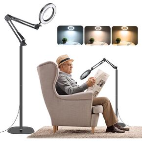 NZQXJXZ 10X 30X Large Floor Magnifying Glass with Light and Stand, 72 LED Floor Magnifying Lamp, Floor Magnifiers with Light for Reading, Sewing, Crafts, Close Work Black