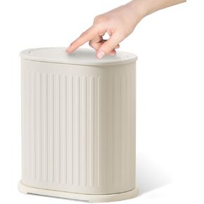 Stainless Steel Small Bathroom Trash Can with Pop up Lid 9L/2.4 Gallon Metal Waste Basket with Removable Liner Bucket,Slim Garbage Can Bin Under Desk/Sink for Bedroom,Office,Toilet,Diaper